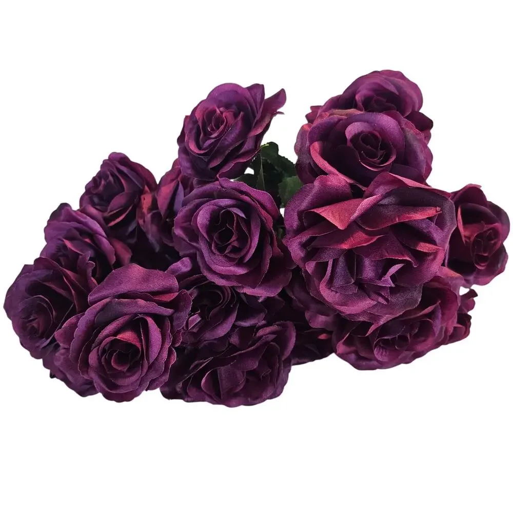 Silk Artificial Purple Rose Bush 12 Large 4in Rose Floral Wedding Craft Lot of 2
